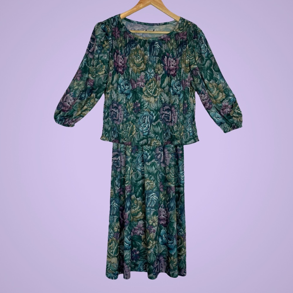 Vintage Layered Dress Grandmacore‎ Floral Blue Green